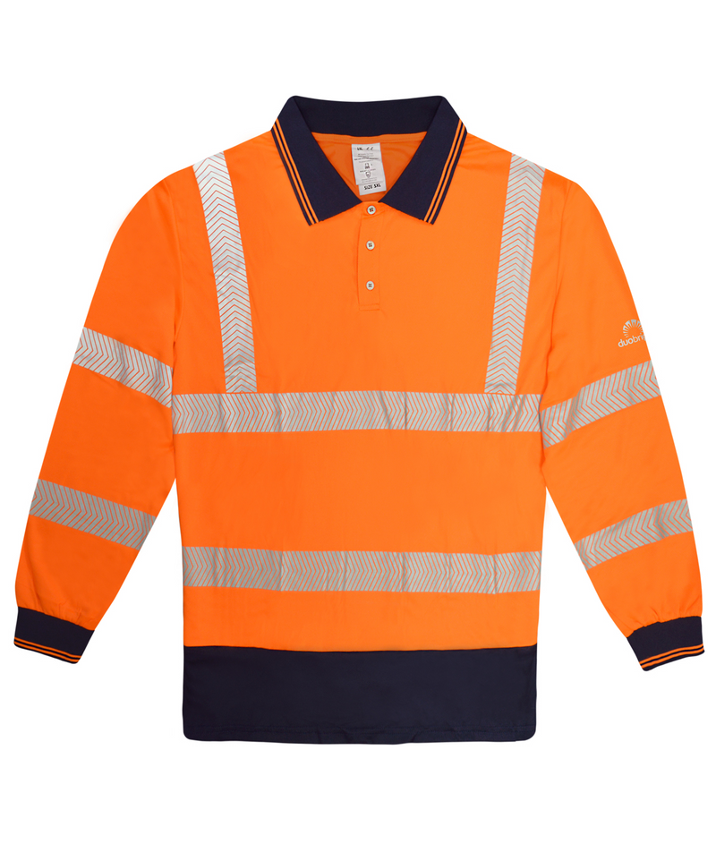 Frigate Hi Vis Orange Two Tone Long Sleeve Polo Shirt